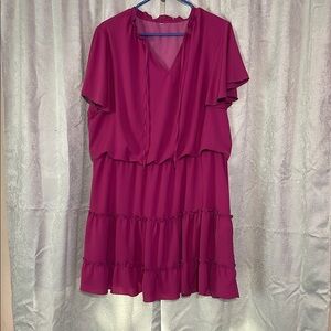 Pink Ruffled Tiered Midi Sundress